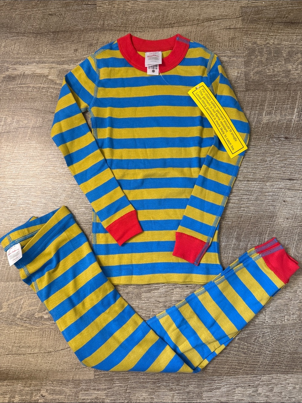 Hannah Andersson Striped Long John Pajama Set in Equator Blue/Parakeet Size 5